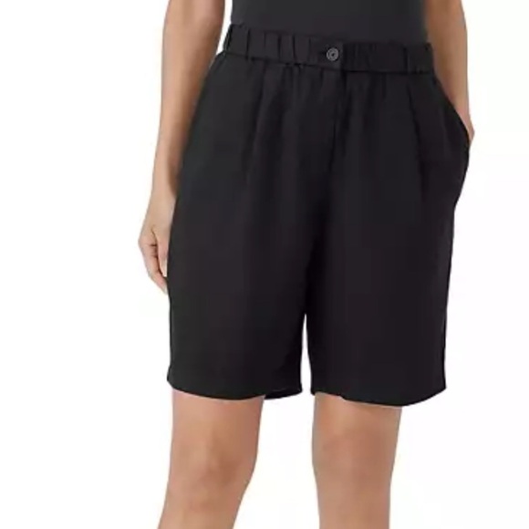 Eileen fisher Womens black Tencel linen blend Bermuda shorts pockets 16 - Picture 1 of 10